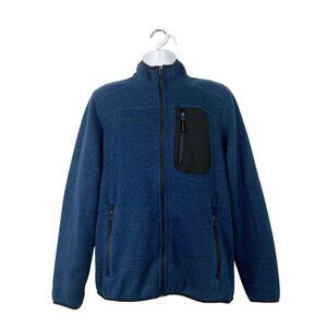 Free Country Mens Navy Blue Full-Zip Fleece Jacket With Chest Pocket Size Small